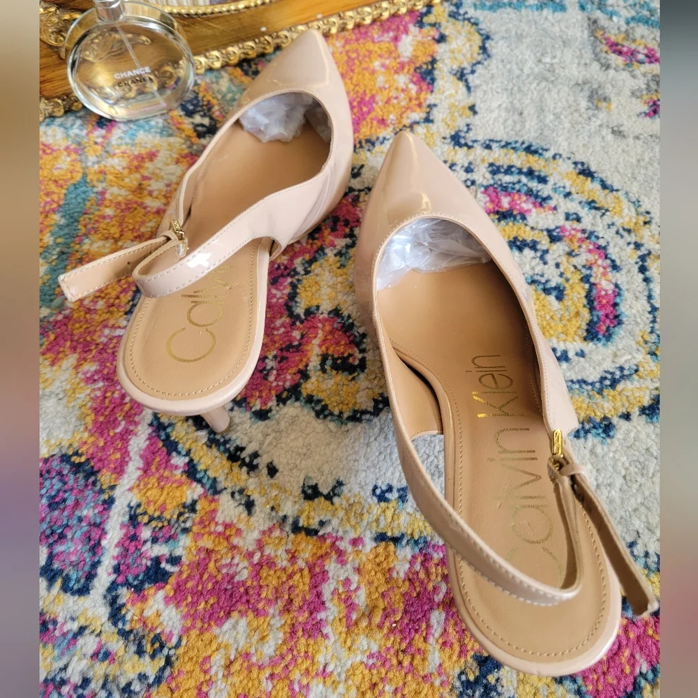 Calvin Klein Nude Patent Gala Slingback Heels - Picture 5 of 14